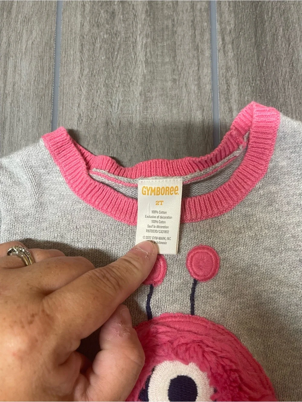 Gymboree Gray Knit Dress with Pink Fuzzy Monster